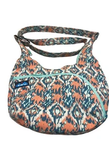 Kavu Crossbody Bag Purse Adjustable Strap Zipper Organizer Teal Orange Canvas - Picture 1 of 10