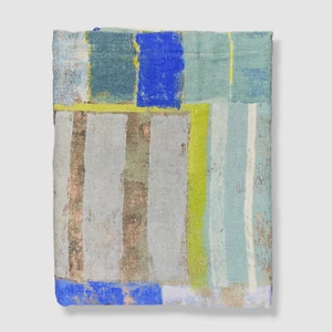 $310 Designers Guild Blue Achara Textured Block Linen Throw Blanket 51 X 71 in