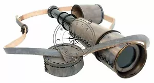 Maritime Antique Brass Leather Telescope 18" Nautical Handheld Cap Belt Spyglass - Picture 1 of 5