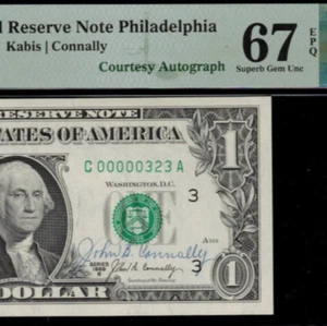 1969B $1 Federal Reserve Note PMG 67EPQ - Courtesy Autograph - Low Serial Number - Picture 1 of 3