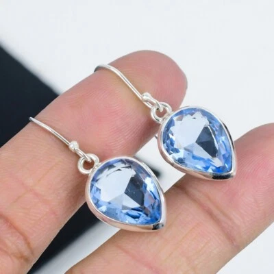 Acquamarina Gemma Pendente Orecchino 925 Argento Sterling Mano Gioielli Per Gift - Immagine 1 di 4