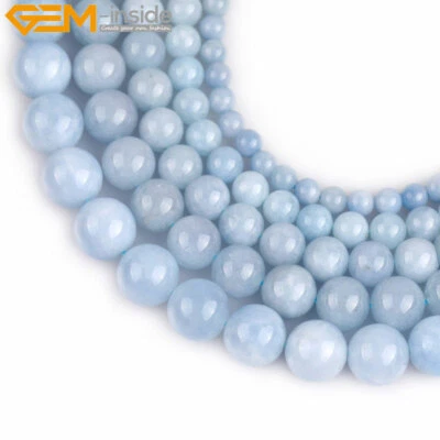 Cuentas de piedras preciosas de piedra de jade azul cielo de color aguamarina redondas para hacer joyas de 15 '' Foto 1 de 4