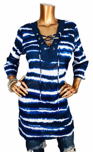 Camicetta tunica Michael Kors M top elasticizzato trasparente leggera Wgt MK logo stringato conchiglia 3 4