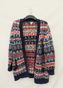 L L Bean Cardigan Womens Large Aztec Heavy Ragg Sweater Longline Jumper L 90s - Picture 1 of 8