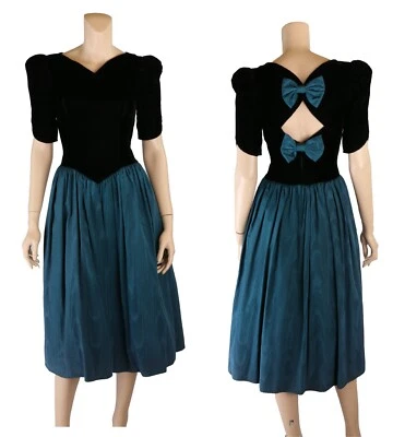 Vestido de fiesta Jessica McClintock Gunne Sax vintage años 80 negro y verde azulado talla 5/6 Foto 1 de 4