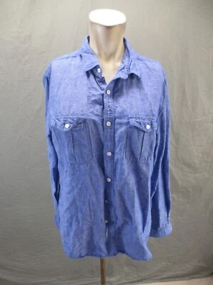 EXPRESS Size L Mens Blue Linen Cotton Blend Long Sleeve Button Up Shirt 094 - Image 1 of 4