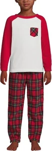 Lands' End K LS Pocket Fleece PJ Set Rich Red Multi Tartan Kids 10 - Picture 1 of 4