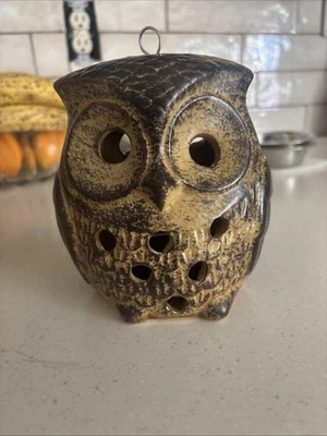 Candelabro colgante vintage años 70 cerámica marrón búho candelabro Foto 1 de 4