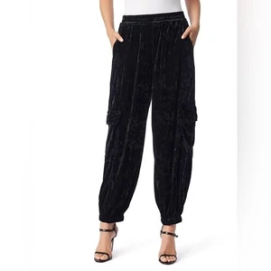 Jessica Simpson Crushed Velvet Cargohose Jogginghose Schwarz Damen Größe Medium - Bild 1 von 9