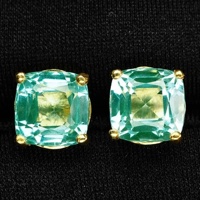 Bluish Green Paraiba Tourmaline 6.60Ct 925 Sterling Silver 24K Gold Earrings - Image 1 of 4