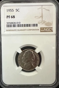 1955 JEFFERSON NICKEL * NGC PF68 * UNCIRCULATED PROOF * Brown Label * - Picture 1 of 2