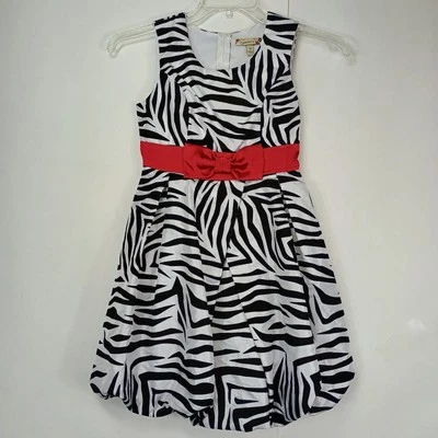 Speechless Black & White Flocked Zebra Print Dress Red Bow Girls 14 Bubble Skirt - Image 1 of 4