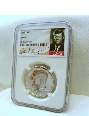 NGC PF 69! 1964 P Kennedy Silver Half Dollar! 90% Silver! Signature - Ships ASAP - Image 1 of 4