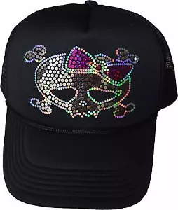 Girl Skull Bling Sequins TRUCKER Cap No rhinestones Hat Iron on custom - Foto 1 di 4
