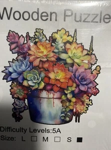 Sukkulenten Pflanzen Holzpuzzle mit einzigartigen tierförmigen Teilen 5,9 "x 5,9" - Bild 1 von 3