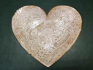 FABU Heart Platter Handmade Pottery Folk Art Shabby Chic Gingerbread - Picture 1 of 7