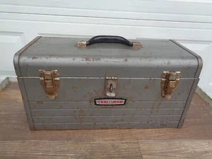 Vintage CRAFTSMAN 6500 Metal Tool Box w/Tray Mechanics Toolbox 18x8x9 Crown Logo - Picture 1 of 8
