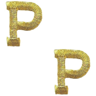 Gold Block Letter P Patch Embroidered Cut out Iron on Sew on (1" in) Lot of 2 - Image 1 of 2