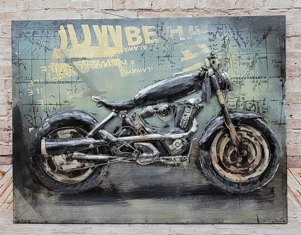 Abstract Retro And Nostalgic 3D Motorcycle Oil Painting Printed On Canvas