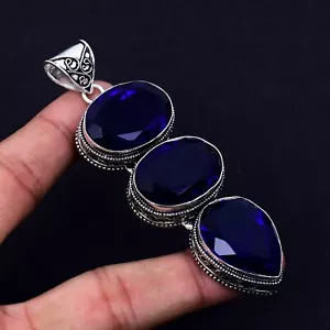 Zaffiro Blu Gemma Artigianale 925 Pendente Argento Sterling Per Nuovo Anno Gifts - Foto 1 di 4
