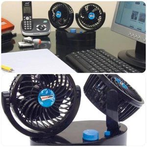 Black Compact Portable Double Cold Air Fan for Desk, Worktop, Office, Car & Home - Picture 1 of 2