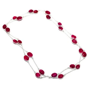 Faceted Kashmiri Ruby Gemstone 925 Sterling Silver Gift Jewelry Necklace 36" a70 - Picture 1 of 6