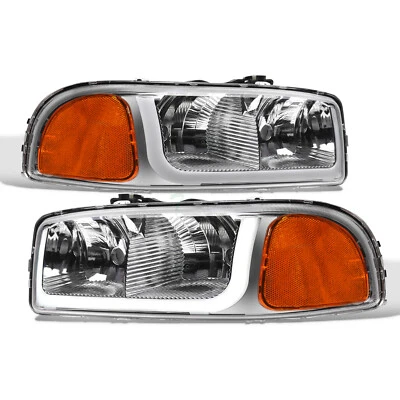 Topline For 1999-2006 GMC Sierra/Yukon LED Strip Headlights Signal Amber Chrome - Image 1 of 4