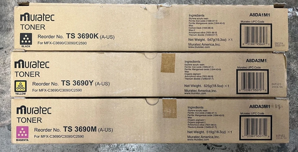 3 x Muratec Toner Ctg TS3690 MYK for Muratec MFX-C3090  MFX-C3690/C2590 - Image 1 of 1