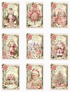 Pink Victorian Christmas B Designer MULTI-SIZE SET Cotton Fabric Quilt Blocks - Picture 1 of 17