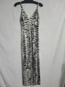 Trina Turk Silk Dress Size 4 Maxi Stretch Women Sleeveless V-Neck Black & White - Picture 1 of 10