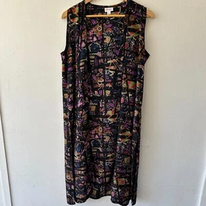 LuLaRoe Vest Womens Medium Black Floral Open Front Lightweight Long Line - Picture 1 of 6