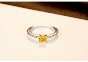 Lab-Created 2.40CT Citrine & White CZ Wedding Ring In 935 Argentium Silver - Picture 1 of 4