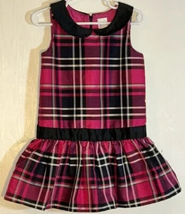 Gymboree Little Girl Sz 4 Dress Sleeveless Burgundy/Black Plaid Peter Pan Collar - Picture 1 of 10