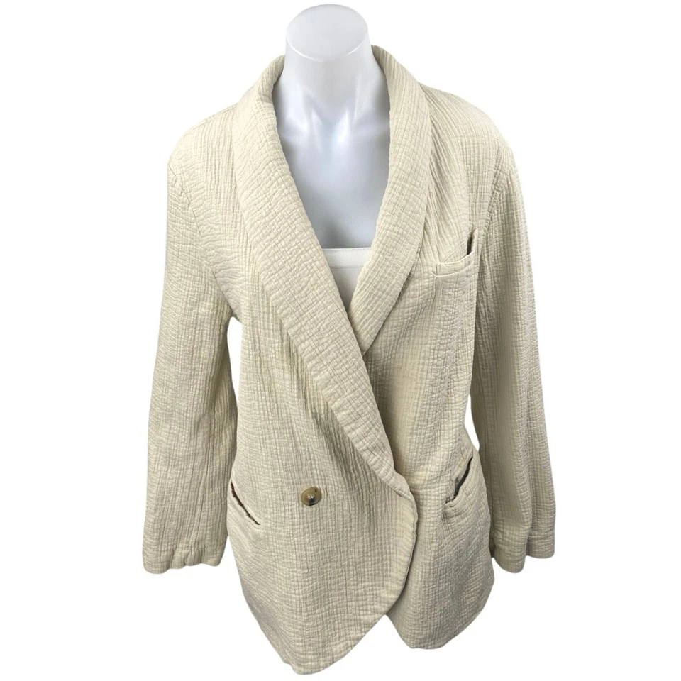 Chaqueta Blazer Abrigo Free People Rowan Crema Gasa Doble Pecho Manga Larga M Foto 1 de 4