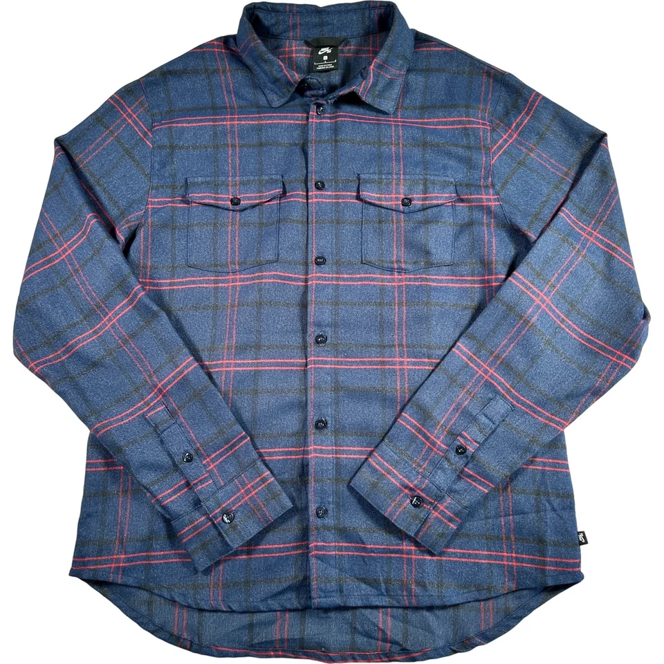 Nike SB Long Sleeve Shirt Men's L Plaid Check Blue Button-Up Casual CK5315-410 - Image 1 of 4