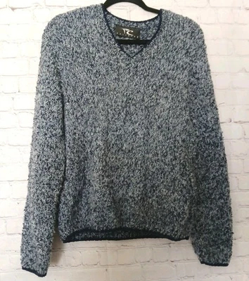 Vintage PC Knitwear Sweater Mottled Blue Boxy V Neck Chunky Knit USA Made M - Image 1 of 4