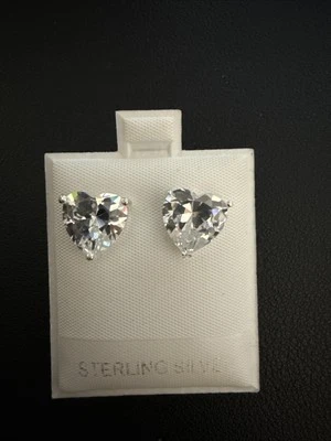 .925 Sterling Silver  Heart Shaped Moissanite Earrings - Image 1 of 4