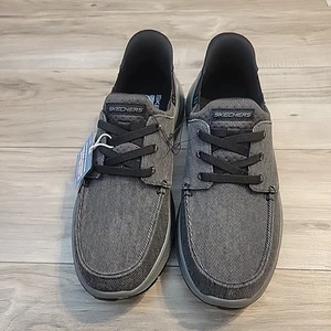 Skechers Hands Free Lace Up Moc Toe Swift Fit Sneakers Shoes Men 10.5 Black NEW - Picture 1 of 7