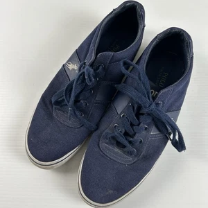 Polo Ralph Lauren Shoes Mens Size 9 US 8 UK Navy Blue Lace Up Sneakers Canvas - Picture 1 of 9