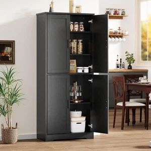 Kitchen Pantry Cabinet, Modern Freestanding Tall Storage Cabinet w/Doors Shelves - Picture 1 of 8