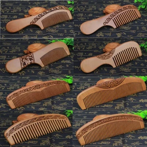 Natural Wooden Comb Anti-Static Carved Sandalwoods Hair Beard Combs Hair Care - Picture 1 of 24