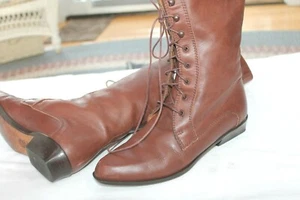 SAKS FIFTH AVENUE Corset Lace up BOOTS sz 6 Brn Genuine Leather low heel Italy - Picture 1 of 7