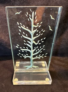 Art Studio Etched Crystal Glass Cut Tree Art Sculpture Signed Nelson '79 - Picture 1 of 8