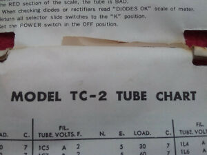 Manual tube tester TC-2 / Tube chart TC-2 / Model tc-2 tube chart Instructions