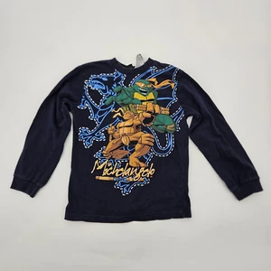 Vintage Teenage Mutant Ninja Turtles Boys Shirt Size 8/10 Navy Blue Michelangelo - Picture 1 of 10