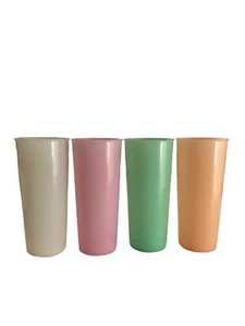 Vintage Tupperware 16 Oz Plastic Drinking Glasses Set Of 4 Pastel #107 No Lids - Picture 1 of 1