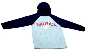 EUC Boys Nautica Hoodie Logo Pullover Sweatshirt Warm Medium 10/12 Navy & Gray - Picture 1 of 3
