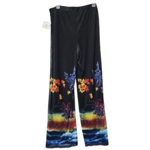 John Mark Ladies Black Mesh Overlay Flowy Pants w/ Bright Patterned Pants, M - Picture 1 of 6