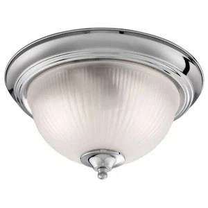 Searchlight 4042 American Diner Bathroom Flush Ceiling Light Chrome Acid Ribbed - Picture 1 of 2