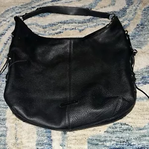 Lucky Brand Leather Hobo Shoulder Bag Whipstitch Black Vintage - Picture 1 of 15
